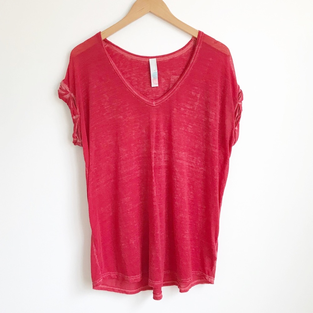 FREE PEOPLE BEACH Red Short Sleeve Burnout Tee